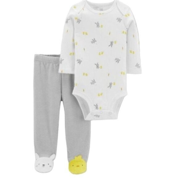 Carter's Just One You® Baby 2pc Bunny Chick Print Top and Bottom Set - Gray/Whit - Picture 1 of 7